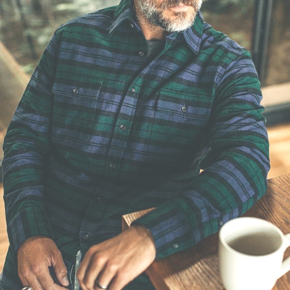 Taylor Stitch The Yosemite Shirt Mens 42 Large Blackwatch Plaid Flannel Outdoors
